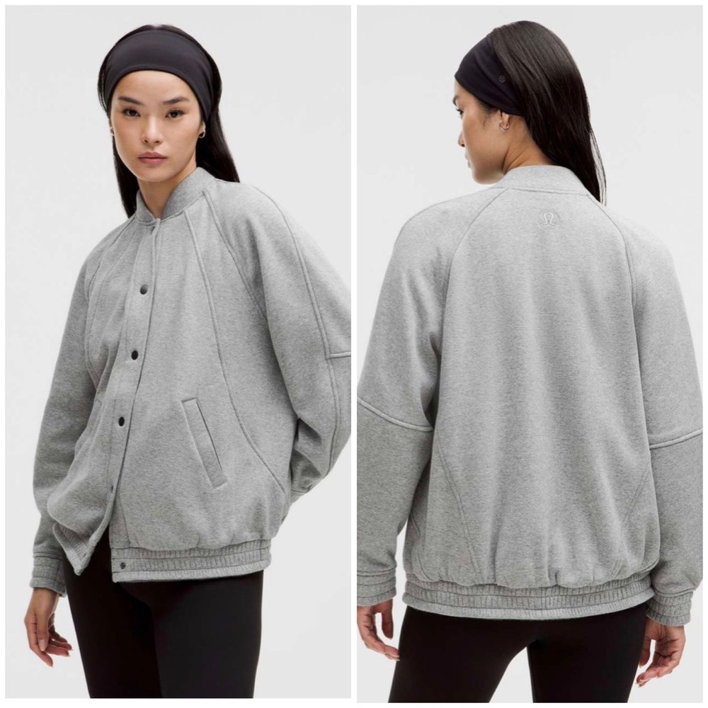 Lululemon Scuba Oversized Varsity Jacket Plush Gray Size M/L LW3IW7S